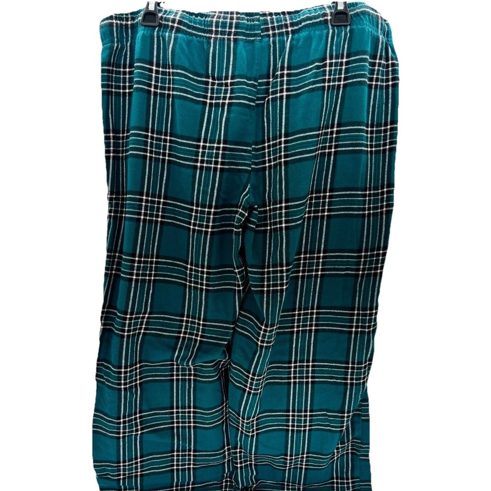 NFL Midnight Green and Black Plaid Flannel Pajama Pants with Eagles Patch - Picture 3 of 4